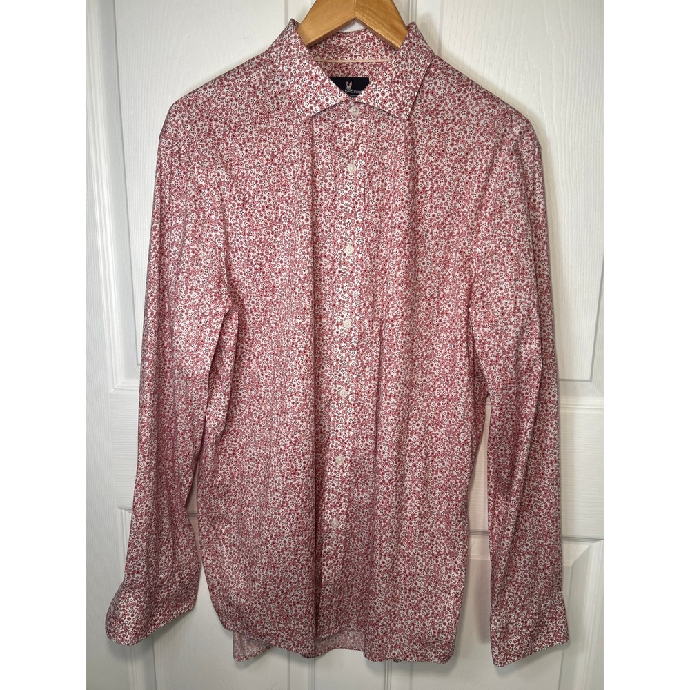 Psycho Bunny Mens Slim Fit Floral Dress Shirt Stretch Non Iron Size 16.5 34/35
